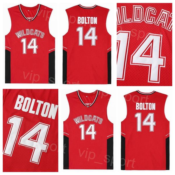 Película High School Wildcats Basketball Jersey 14 Troy Bolton Shirt College University Algodón puro para fanáticos del deporte Todo el equipo Ed Rojo Tamaño Transpirable Hombres NCAA