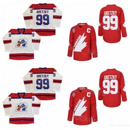 Película Hockey 99 Wayne Gretzky Jerseys Película Indianapolis Racers Equipo universitario Rojo Blanco Vintage Todo cosido Deporte Universidad Jersey transpirable HipHop Retirarse