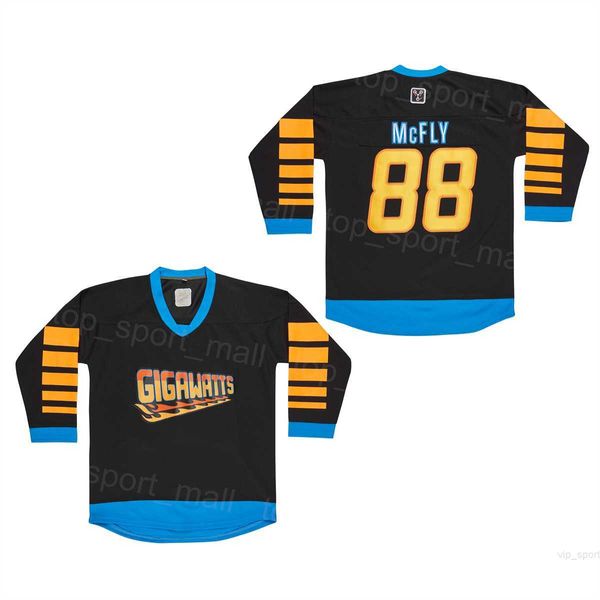 Hockey de cinéma Gigawatts 88 MARTY MCFLY Jerseys Retour à la future équipe collégiale Color Black vintage broderie pour les fans de sport