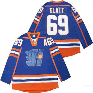 Película Hockey Halifax Highlanders 69 Doug Glatt Jerseys The Thug GOON College Todo cosido para fanáticos del deporte Universidad Transpirable Vintage Pullover Equipo Color Azul