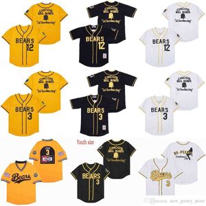 Film Enfants Homme Garçons Baseball The Bad News 3 Kelly Leak Jersey 12 Tanner Boyle Team Couleur Jaune Blanc Noir Cousu Cooperstown Respirant Pour les fans de sport Cool Base