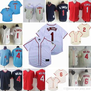 Film Vintage 1 Ozzie Smith honkbalshirts gestikt 4 Yadier Molina 6 Stan Musial 1946 1944 crème 1992 wit 1982 blauw rood marineblauwe trui