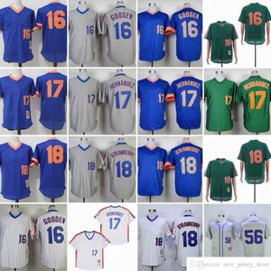 Película Vintage 16 Dwight Gooden Jerseys de béisbol cosidos 17 Keith Hernandez 18 Darryl Strawberry 56 Tug McGraw Gray 1965 Jersey Jersey azul