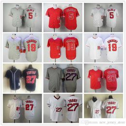 Film Vintage 27 Mike Trout Baseball Jerseys Cousu 19 Andrelton Simmons 5 Albert Pujols Jersey Respirant Sport Rouge Gris Blanc Pull