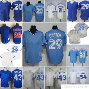 Film Vintage 29 maillots de baseball Joe Carter cousus 43 R.A.Dickey 20 Josh Donaldson 21 Roger Clemens 32 Roy Halladay 54 Roberto Osuna 55 Martin