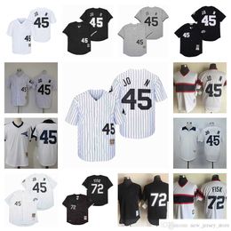 Film Vintage 72 Carlton Fisk Baseball Jerseys cousu 45 Michael respirant Sport blanc noir gris pull