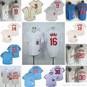 Film Vintage 9 Roger Maris Baseball Jerseys cousus 20 Lou Brock 30 Orlando Cepeda 24 Whitey Herzog 14 Ken Boyer 13 Matt Carpenter Pull