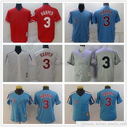 Film Mitchell et Ness Baseball Bryce 3 Harper Jersey Vintage Cousu Respirant Sport Vente Haute Qualité Homme Femme Jeunesse Rouge Bleu Blanc