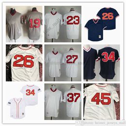 Film Mitchell et Ness Baseball Jersey Vintage 26 Wade Boggs Jersey 19 Jackie Bradley Jr. 37 Bill Lee 34 David Ortiz 45 Pedro Martinez