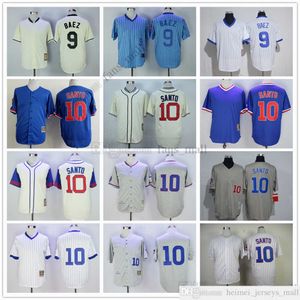 Film Mitchell et Ness Baseball Jersey Vintage 10 Ron Santo Jersey 9 Javier Baez Cousu Respirant Sport Vente Haute Qualité Homme Bleu Gris