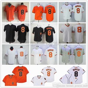 Film Mitchell und Ness Baseball Jersey Vintage 8 Cal Ripken Jersey genäht atmungsaktiv Sport Verkauf hohe Qualität Mann schwarz grau orange weiß
