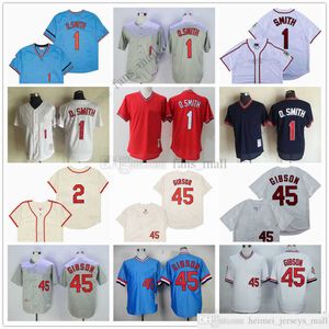 Film Mitchell et Ness Baseball Jersey Vintage 1 Ozzie Smith Jersey 45 Bob Gibson # 2 Cousu Respirant Sport Vente Haute Qualité Hommes