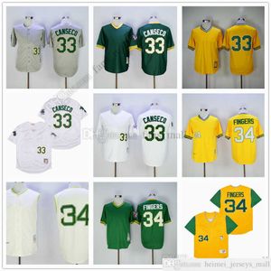 Film Mitchell en Ness Baseball Jersey Vintage 33 Jose Canseco 34 Rollie Fingers Jersey gestikt ademhalingsverkoop van hoge kwaliteit geel