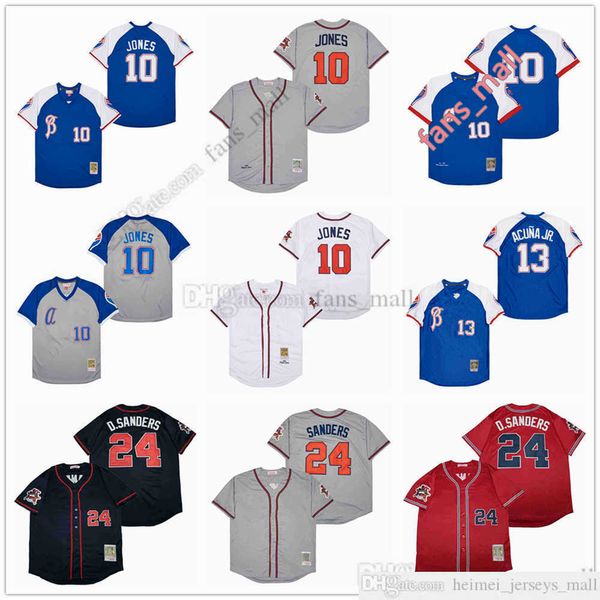 Película Mitchell y Ness Baseball Jersey Vintage 10 Chipper Jones Jersey 13 Ronald Acuna Jr. 24 Deion Sanders Cosido Transpirable Sport Sale