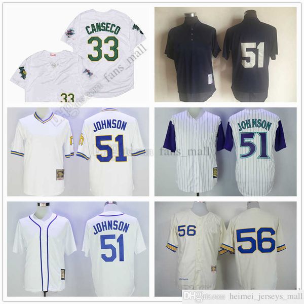 Película Mitchell y Ness Baseball Jersey Vintage 51 Randy Johnson Jersey 56 Jim Bouton 33 Jose Canseco Cosido Transpirable Sport Sale High