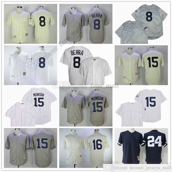 Película Mitchell y Ness Baseball Jersey Vintage 8 Yogi Berra Jersey 15 Thurman Munson 24 Gary Sanchez 16 Biege 1951 Cosido Transpirable