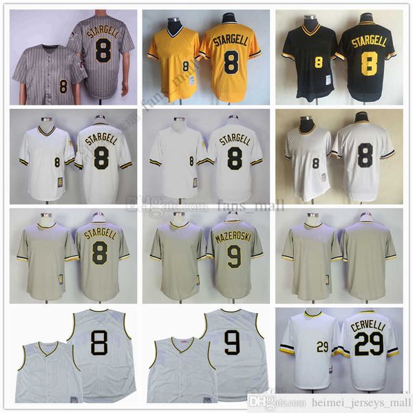 Film Mitchell et Ness Baseball Jersey Vintage 8 Willie Stargell Jersey 9 Bill Mazeroski 29 Francisco Cervelli cousu Sport respirant