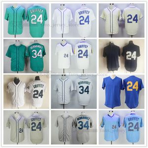 Film honkbalshirts 15 Kyle Seager 22 Robinson Cano 24 Ken Griffey 34 Felix Hernandez Gestikt Ademend Sport Sale Hoge kwaliteit Heren