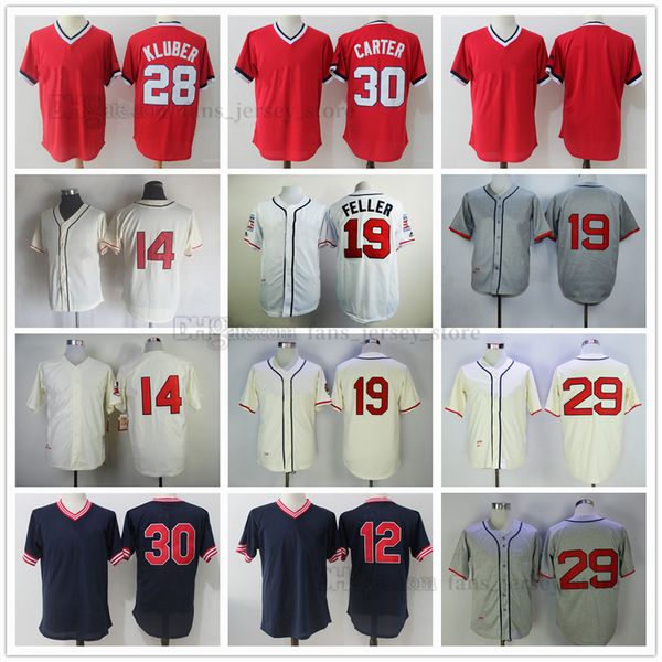 Film Baseball Jerseys 12 Francisco Lindor 14 Larry Doby 19 Bob Feller 28 Corey Kluber 1948 29 Satchel Paige 30 Joe Carter Sport respirant cousu