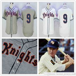 Film NewYork Knights 1939 Home Jersey The Natural #9 Roy Hobbs Baseball Jersey White Gray Double Stitched Shirt Size S-XXXL