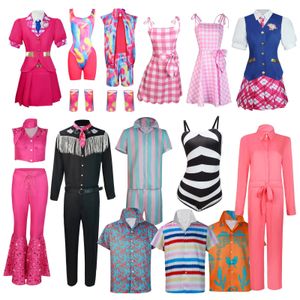 Costume de princesse de film pour adultes et enfants, femmes, hommes et filles, robes de poupée rose Cosplay, vêtements d'anniversaire à carreaux d'halloween, 240104