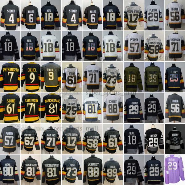 Película Retro CCM Hockey Jersey 17 Vegas Strong 29 Marc-Andre 56 Erik Haula 57 David Perron 58 Vegas Strong 61 Mark Stone 67 Max Pacioretty 71 Karlsson Jerseys bordados