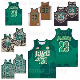 Película St Vincent Mary Irish Basketball LeBron James Jerseys 23 Marble CROWN High School HipHop Team Color Verde Marrón HipﾠHop Transpirable Deporte Excelente calidad