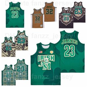 Film St Vincent Mary Irish Basketball Maillots LeBron James 23 Marble CROWN High School HipHop Team Couleur Vert Marron Hip Hop Respirant Sport Excellente Qualité