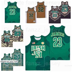 Film St Vincent Mary Irish Basketball LeBron James Jersey 23 Marble Crown High School Hiphop Team Color Green Brown Breathable Sport Uitstekend