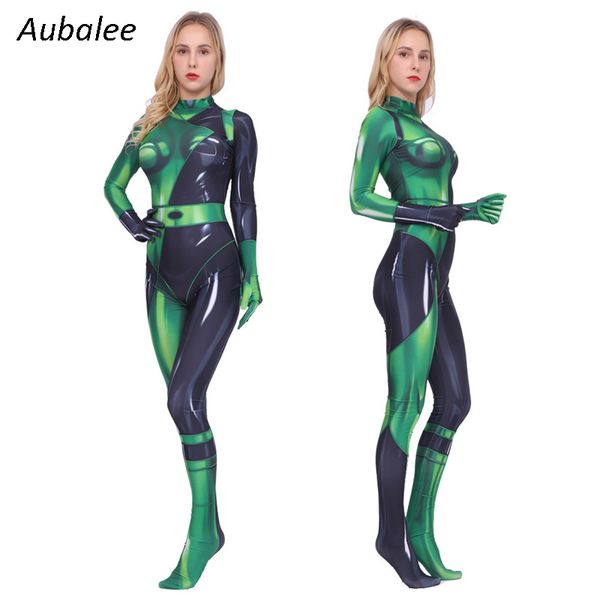 Película súper villano Kim posible traje de shego shego Zentai Bodysuit para mujeres Party Fiesta Halloween Cosplay Disfraz