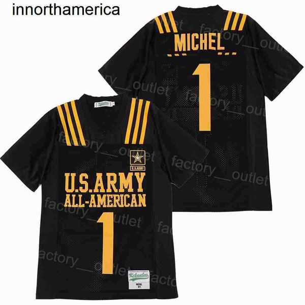 Film US Army Military All American 1 Michel Football Jersey Tout Cousu Pur Coton Hip Hop Pour Les Fans De Sport Collège Respirant Équipe Couleur Noir Bon/Haut