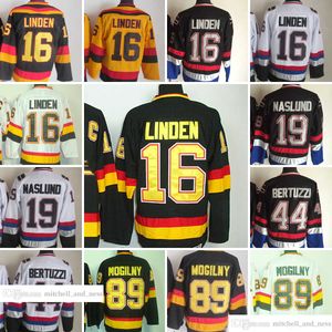 Movie Vintage Hockey 16 Trevor Linden Jerseys CCM Embroidery 19 Markus Naslund 44 Todd Bertuzzi 89 Alexander Mogilny Jersey Zwart Geel Wit