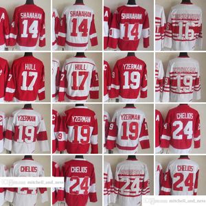 Film Vintage Hockey 19 Maillots Steve Yzerman Broderie CCM 24 Chris Chelios 17 Brett Hull 14 Brendan Shanahan 16 Maillot Vladimir Konstantinov Rouge Blanc Hommes