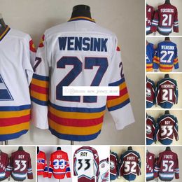 1972-1999 Movie Retro CCM Hockey Jersey Embroidery 21 Peterforsberg 27 JohnWenSink 33 Patrickroy 52 Adamfoote Vintage Jerseys Blue Red White Men