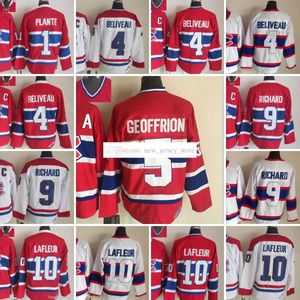 1909-1999 Film Retro CCM Hockey Jersey Broderie 4 JeanBeliveau 10 GuyLafleur 9 MauriceRichard 5 BernieGeoffrion 1 JacquesPlante Chandails Vintage