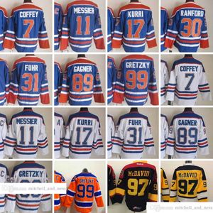 Película Vintage Hockey 7 Paul Coffey Jerseys CCM Bordado 99 Wayne Gretzky 11 Mark Messier 17 Jari Kurri 30 Bill Ranford 31 Grant Fuhr 89 Sam Gagner 97 Connor McDavid
