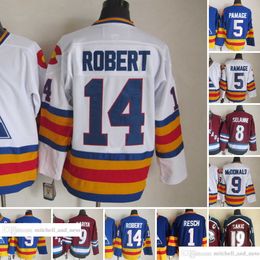 Film Vintage Hockey 9 Maillots Lanny McDonald Broderie CCM 14 Rene Robert 19 Joe Sakic 5 Rob Ramage 8 Teemu Selanne 1 Maillot Chico Resch Noir Rouge Blanc