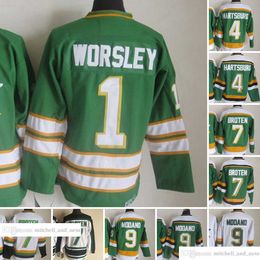 Movie Vintage Hockey 9 Mike Modano Jerseys CCM Embroidery 7 Neal Broten 4 Craig Hartsburg 1 Gump Worsley Jersey Green White Men