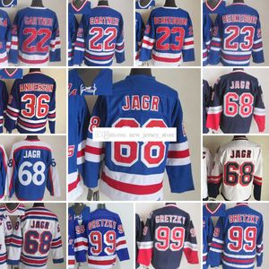 Film Vintage Hockey 99 Waynegretzky Jerseys CCM Embroderie 22 Mikegartner 23 Jeffbbeukeboom 68 Jaromirjagr 36 Glennanderson Jersey Blue