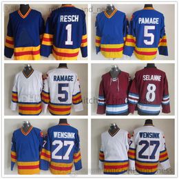 Film Vintage Hockey Jersey Retro CCM Broderie 5 Rob Ramage Jersey 27 John Wensink 8 Teemu Selanne 1 Glenn Resch Maillots Rouges