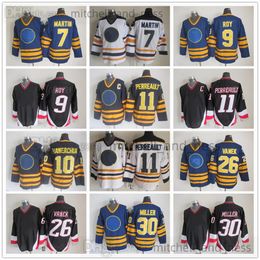 Film Vintage Hockey Jersey Retro CCM Broderie 11 Gilbert Perreault Jersey 7 Rick Martin 9 Derek Roy 26 Thoma Vanek 30 Ryan Miller 10 Maillots Hawerchuk