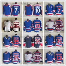 Película Vintage Hockey Jersey Retro CCM bordado 35 Mike Richter Jersey 7 Rod Gilbert 10 Ron Duguay 13 Sergei Nemchinov 75.o Jerseys