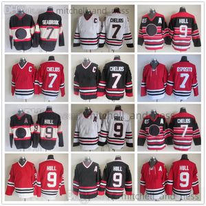 Film Vintage Hockey Jersey Retro CCM Borduurwerk 9 Bobby Hull Jersey 7 Tony Esposito 38 Ryan Hartman 61 Stanley Cup Red White Black Jerseys