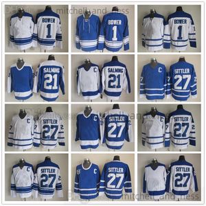 Film vintage hockey jersey retro ccm borduurwerk 27 darryl sittler jersey 1 Johnny Bower 21 Borje Saling Jerseys