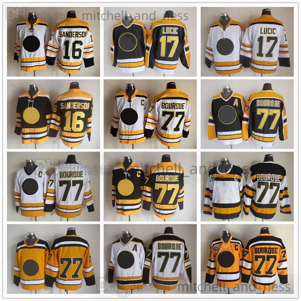 Film Vintage Hockey Jersey Retro CCM Broderie 77 Ray Bourque Jersey 17 Milan Lucic 16 Derek Sanderson Blanc Noir Jaune Maillots