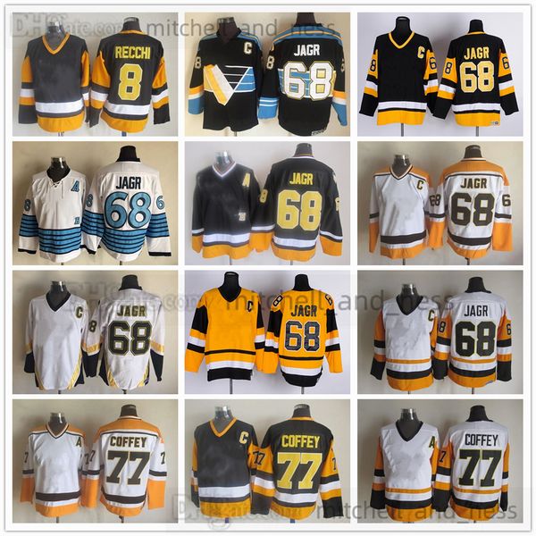 Película Vintage Hockey Jersey Retro CCM Bordado 68 Jaromir Jagr Jersey 77 Paul Coffey 8 Mark Recchi Jerseys