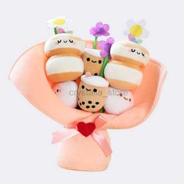 Movies TV Plush Toy Kawaii Boba Flower Toy Bouquet Bubble Tea -poppen bewaard gebleven bloemen plueshies Valentine Graduation Christmas Gifts For Girl 240407