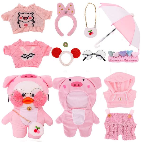 Películas TV Peluche Serie Rosa Pato Muñeca Ropa Suéter Uniforme Kawaii 30 cm Lalafanfan Gafas Sombrero Accesorios Niñas Regalos Juguetes 231007