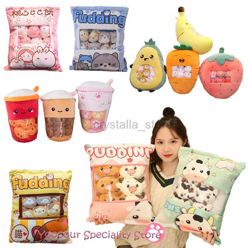 Filmer TV Plush Toy Pudding Bag Food Toy Mini Animals Balls Yellow Chick Cat Dinosaur Pink Bunny 8 PCS Snack Zipper Bag Decor Pillow Cushion Girls 240407