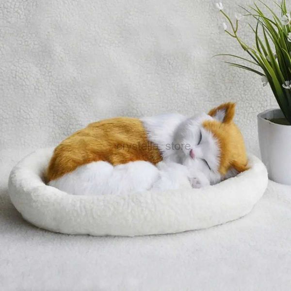 Películas TV Lave Toy With Mat Sleeping Dog Fur Animales Respirando Cat Cat Home Simulation Simulación de juguetes Animales Adorno de felpa Pet 240407